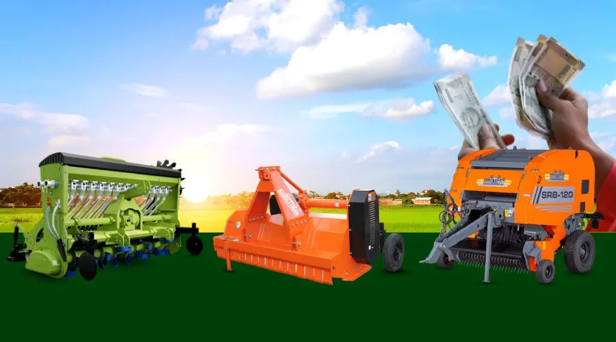 Farming equipment and machines with farmer holding money
