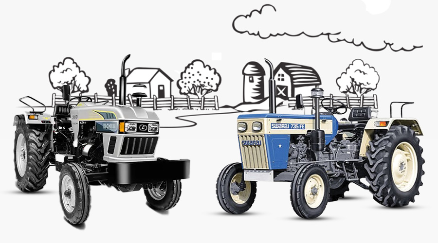 Comparison of Eicher 380 and Swaraj 735 FE tractors, featuring engine power, fuel efficiency, PTO power, lifting capacity, and price details.