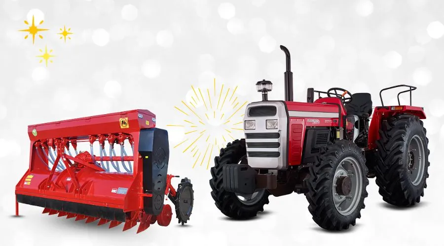 Tractor with seed drill machine for modern farming